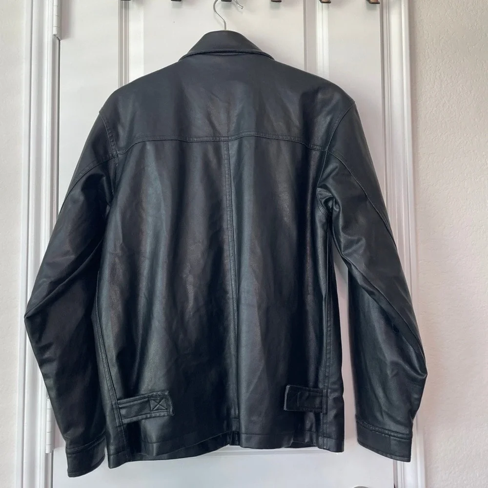 Whispering Smith London Mens Faux Leather Jacket Black Full Zip Quilted Lined L